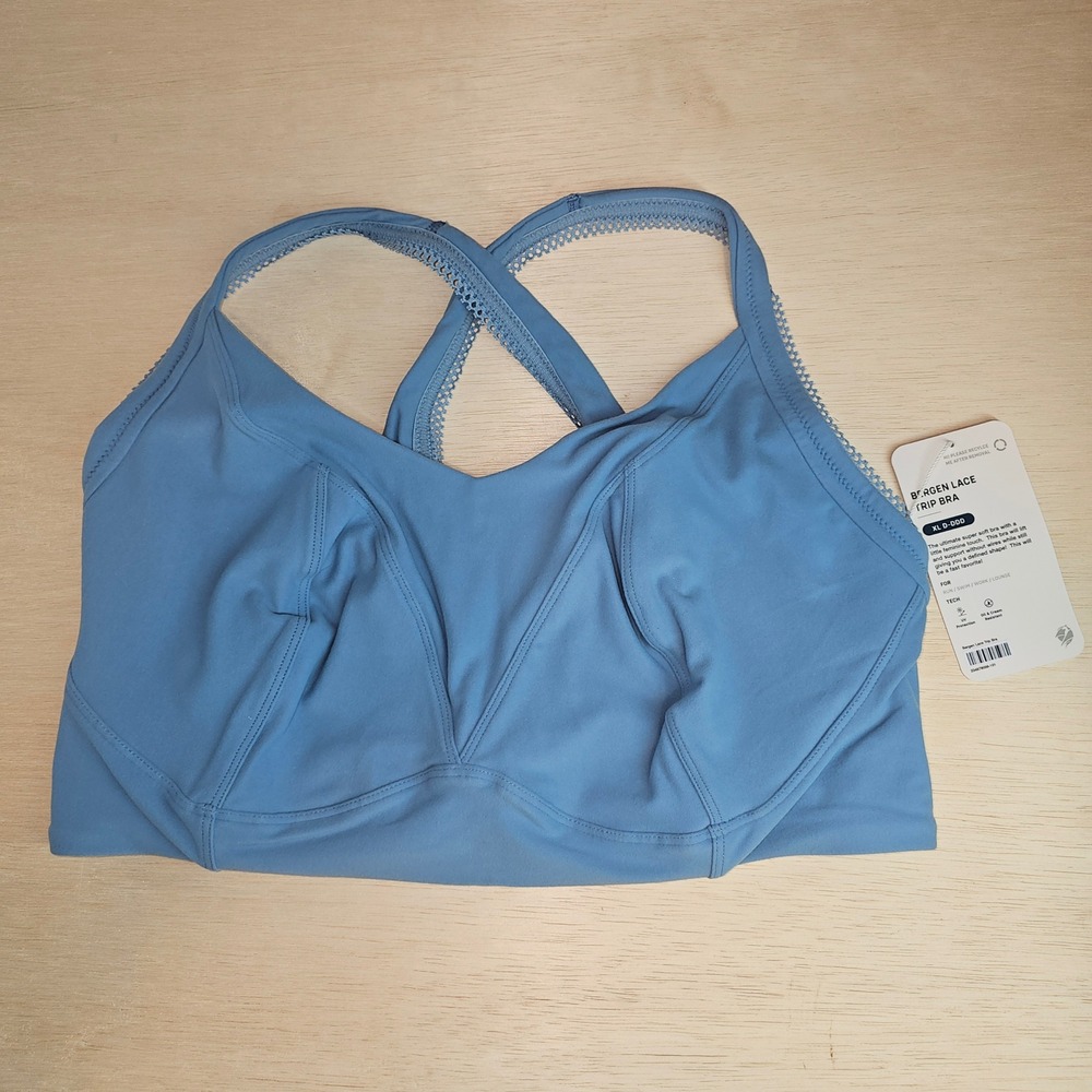 PHOENIX Bergen Lace Trip Sports Bra Blue Wireless Women Size XL D-DDD  Stretchy